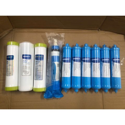 Bộ 10 Lõi Lọc Nước SANAKY Chính Hãng - Tương Thích Với Máy Lọc RO, Bao Gồm Lõi Thô, RO, Alkaline, GAC, Hydrogen, Nano Silver
