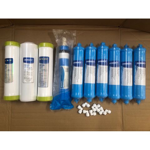 Bộ 10 Lõi Lọc Nước SANAKY Chính Hãng - Tương Thích Với Máy Lọc RO, Bao Gồm Lõi Thô, RO, Alkaline, GAC, Hydrogen, Nano Silver
