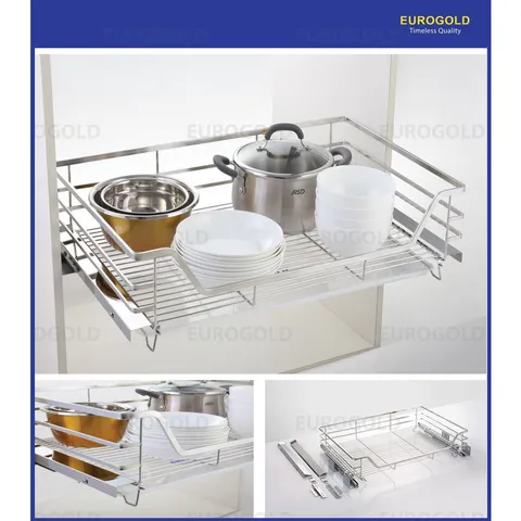 Giá Xoong Nồi Inox 304 Cao Cấp Eurogold Âm Tủ - Bền, Thẩm Mỹ, Chống Ăn Mòn, Khay Hứng Nước Dễ Lau Chùi