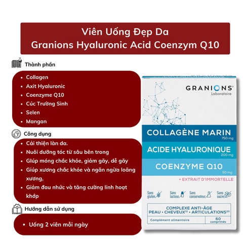 Viên Uống Granions Marine Collagen + Hyaluronic Acid + Coenzyme Q10 – Hộp 60 Viên (Pháp)