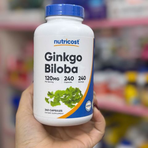 Nutricost Ginkgo Biloba 120mg - Viên nang hỗ trợ tuần hoàn não, tăng cường trí nhớ & tập trung - 240 viên tiện lợi
