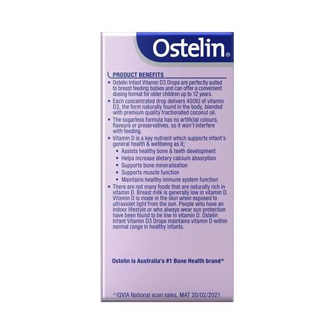 Vitamin D3 400 IU Ostelin - Giọt Nước Bổ Sung Canxi Cho Trẻ Sơ Sinh 2.4ml, Phòng Ngừa Còi Xương, Hỗ Trợ Phát Triển Xương Chắc Khỏe