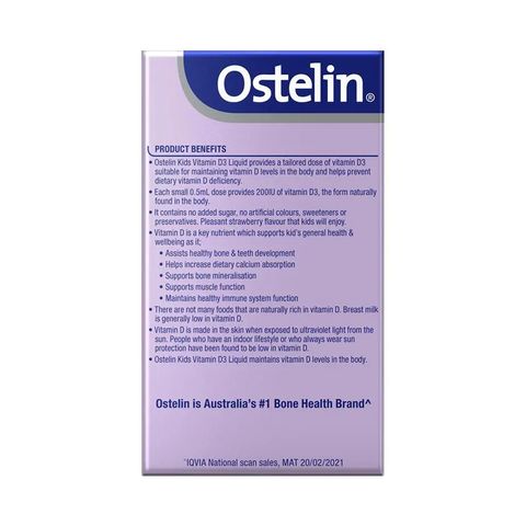 Vitamin D3 Ostelin Kids Liquid 200IU - Vitamin tổng hợp cho trẻ em, phòng tránh còi xương và suy dinh dưỡng, 20ml sản xuất tại Úc