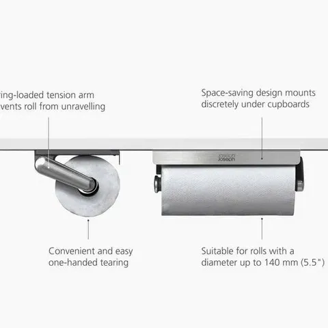 Giá treo giấy vệ sinh Joseph Joseph RollGrip - Thiết kế tiết kiệm không gian, dễ dàng lắp đặt và sử dụng một tay, hoàn thiện bằng thép không gỉ