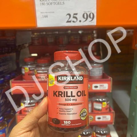 Viên Uống Dầu Nhuyễn Thể Tôm Krill Oil Kirkland Signature 180v - Hỗ Trợ Tim Mạch, Omega-3 Từ Tôm Krill, Sức Khỏe Toàn Diện