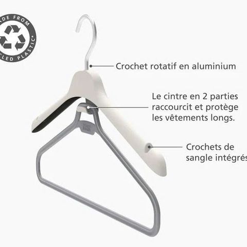 Móc treo quần áo Joseph Joseph 55018 - Bộ 2 cái, Thiết kế thông minh cho trang phục dài, Bảo vệ và giữ đồ sạch sẽ, Chất liệu tái chế