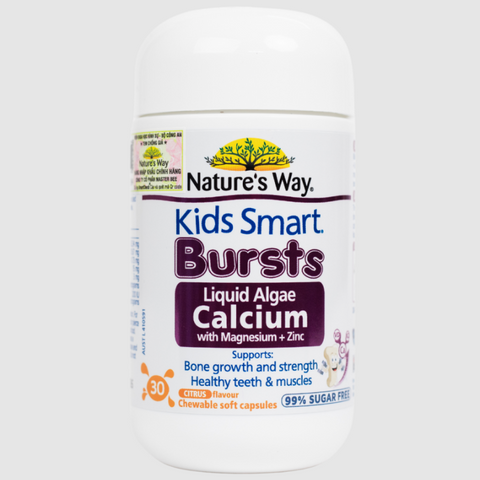 Viên Nhai Bổ Sung Canxi. Magie và Kẽm Nature’s Way Kids Smart Bursts - 30 Viên, Dễ Dùng Cho Trẻ Em Phát Triển Ở Úc