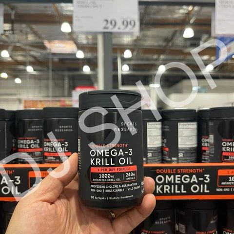 Viên Uống Dầu Nhuyễn Thể Tôm Krill Oil + Astanxxanthin 1000mg - Tăng Cường Sức Khỏe Tim Mạch & Khớp - Sports Research Mỹ 90 Viên