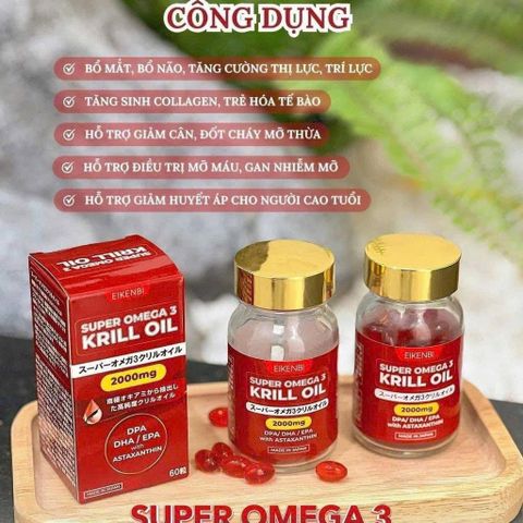 Omega 3 Nhuyễn Thể Nhật Bản Super Krill Oil Eikenbi 2000mg 60 Viên - Bổ Não, Tăng Cường Trí Nhớ, Hỗ Trợ Tim Mạch, Sáng Mắt