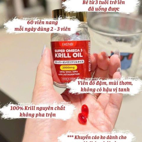 Omega 3 Nhuyễn Thể Nhật Bản Super Krill Oil Eikenbi 2000mg 60 Viên - Bổ Não, Tăng Cường Trí Nhớ, Hỗ Trợ Tim Mạch, Sáng Mắt