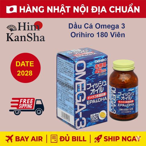 Dầu Cá Omega 3 Orihiro Nhật Bản - Hỗ Trợ Thị Lực & Trí Não - 180 Viên Dạng Nang Mềm - Sản Phẩm Bổ Sung Dinh Dưỡng Cho Trẻ Em & Người Lớn