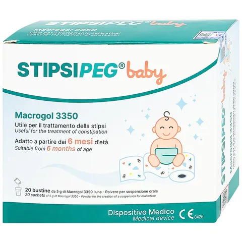 Bột nhuận tràng Stipsipeg Baby cho trẻ từ 6 tháng - Giúp giảm táo bón nhanh chóng, hộp 20 gói 5g, an toàn cho sức khỏe trẻ em