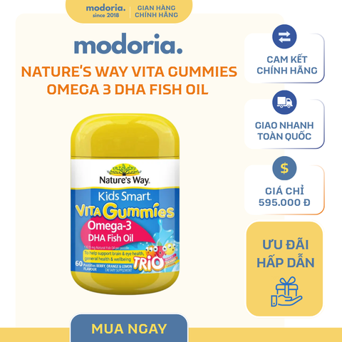 Viên Nhai Nature's Way Kids Smart Vita Gummies Omega-3 DHA Fish Oil 60 Viên - Bổ Sung Dinh Dưỡng Cho Trẻ Em Từ Úc