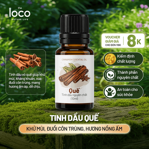 Tinh Dầu Vỏ Quế Cao Cấp 10ml - Tinh Dầu Xông Phòng Thiên Nhiên The Loco Với Giấy Kiểm Nghiệm COA, Hương Thơm Nồng Ấm, Khử Mùi Tốt