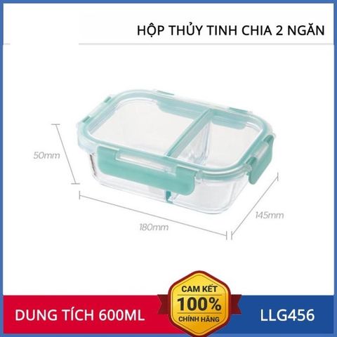 Hộp Thủy Tinh Chia 2 Ngăn LocknLock 600ml - Hộp Đựng Thực Phẩm Chịu Nhiệt, An Toàn, Thiết Kế Đẹp, Tiện Ích Cho Nhà Bếp