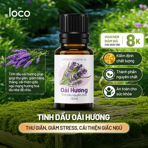 Tinh Dầu Oải Hương The Loco - Tinh Dầu Thơm Phòng Tự Nhiên 10ml, Giấy Kiểm Nghiệm COA, Giảm Căng Thẳng, Thư Giãn, Hỗ Trợ Ngủ Sâu