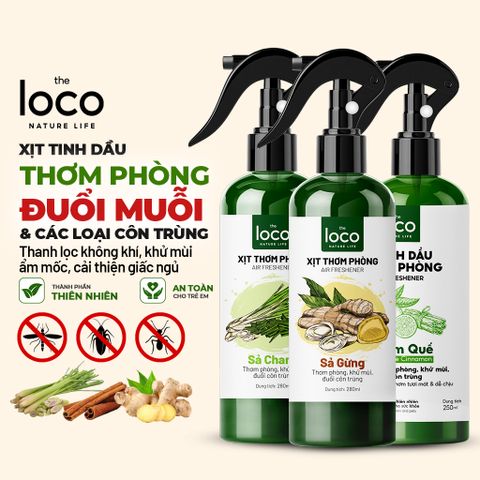 Xịt Thơm Phòng Tinh Dầu The Loco - Hương Sả Chanh, Cam Quế, Nhài, Oải Hương Đuổi Muỗi, Khử Mùi Tự Nhiên 260ml
