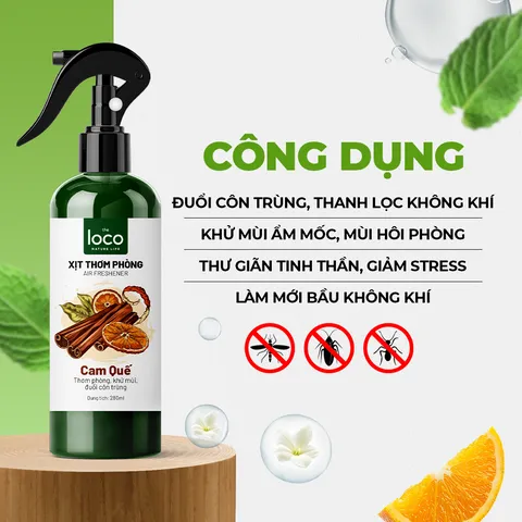 Xịt Phòng Tinh Dầu Cam Quế The Loco 260ml - Khử Mùi, Đuổi Côn Trùng, Tạo Không Gian Thoáng Mát, An Toàn Cho Sức Khỏe