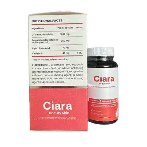Viên Uống Trắng Da Ciara - Hỗ Trợ Làm Đẹp Da, Chống Nắng, Cải Thiện Sắc Tố - Hộp 50 Viên, Dạng Viên Nén Chất Lượng Thẩm Mỹ