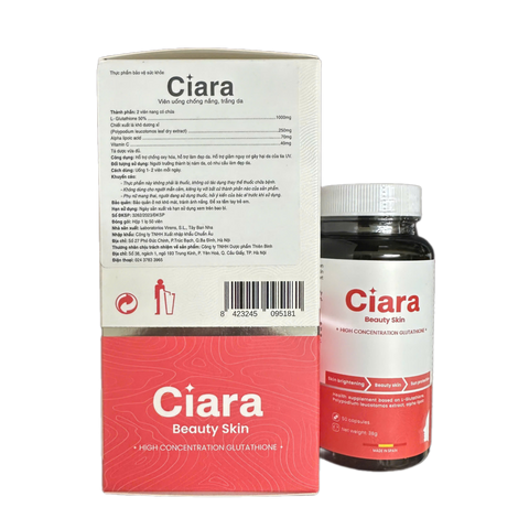 Viên Uống Trắng Da Ciara - Hỗ Trợ Làm Đẹp Da, Chống Nắng, Cải Thiện Sắc Tố - Hộp 50 Viên, Dạng Viên Nén Chất Lượng Thẩm Mỹ