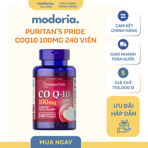 Viên uống bổ tim CoQ10 Puritan's Pride 100mg - 240 viên hỗ trợ tim mạch, phù hợp cho người trưởng thành từ Mỹ
