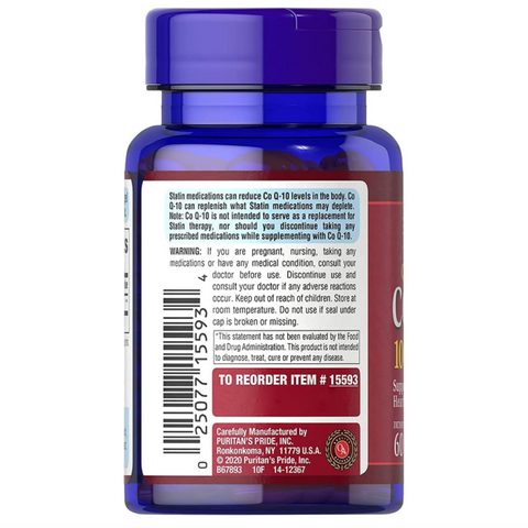 Viên uống bổ tim CoQ10 Puritan’s Pride 100mg - 60 viên nang mềm hỗ trợ sức khỏe tim mạch hàng ngày từ Mỹ