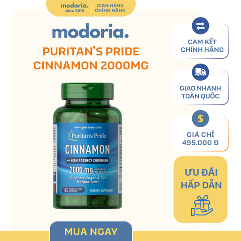 Viên Uống Hỗ Trợ Đường Huyết Puritan's Pride Cinnamon 2000mg - 120 Viên Bổ Sung Chiết Xuất Quế Từ Mỹ