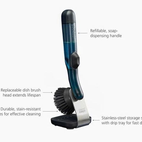 Bàn Chải Rửa Chén Joseph Joseph Sinktech 6500019 - Có Ngăn Chứa Xà Phòng và Chân Đế Bằng Thép Không Gỉ, Thiết Kế Thông Minh