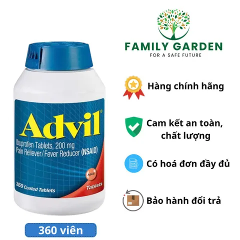 Viên uống giảm đau hạ sốt Advil 200mg Mỹ - Hỗ trợ giảm đau nhanh, hạ sốt cho người lớn và trẻ em trên 12 tuổi - 360 viên