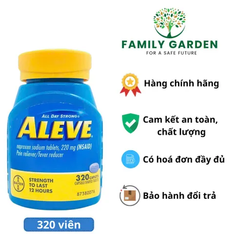 Viên uống giảm đau hạ sốt Aleve 220mg - Giảm nhanh đau đầu, đau cơ, đau lưng - Hỗ trợ hiệu quả đến 12 giờ, 320 viên
