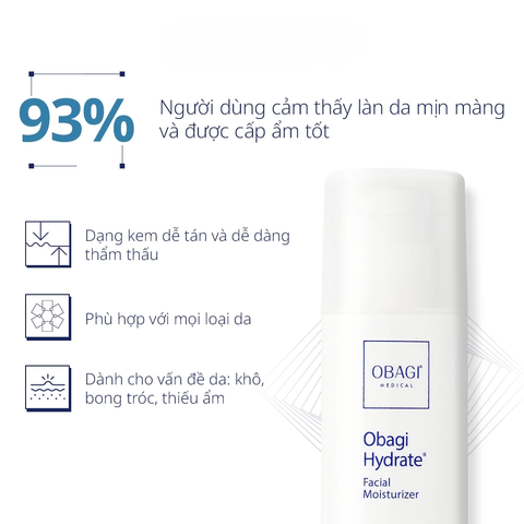 Kem Dưỡng Ẩm Obagi Hydrate 48g - Cấp Ẩm Chuyên Sâu Cho Da Nhạy Cảm, Giúp Da Mềm Mại, Không Nhờn Rít, Chất Lượng Mỹ