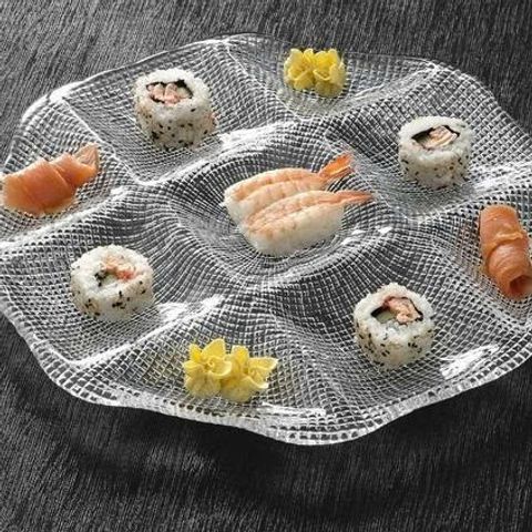 Đĩa IVV Diamante 33cm - Đĩa Bát Giác Thủy Tinh Trong Suốt Chất Lượng Cao, Rửa Máy An Toàn, Sản Phẩm Thủ Công Italia