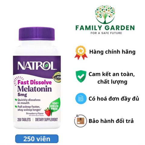 Viên Ngậm Hỗ Trợ Ngủ Ngon Natrol Melatonin 5mg - Giúp Ngủ Sâu, Thư Giãn, 250 Viên Hàng Mỹ