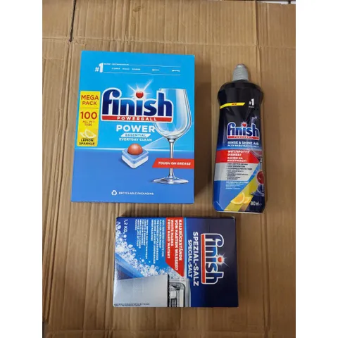 Bộ Sản Phẩm Finish - Viên Rửa Bát 100 Viên, Muối Rửa 1,2Kg, Nước Bóng 800ML - Hàng Chính Hãng Châu Âu, Dụng Cụ Làm Sạch Bát Đĩa Tối Ưu