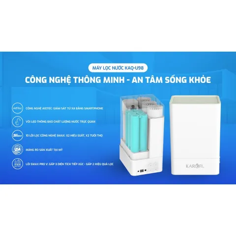Máy lọc nước Karofi KAQ-U98 - Công nghệ AioTec thông minh, lọc sạch, giám sát từ xa qua smartphone, vòi LED, chính hãng