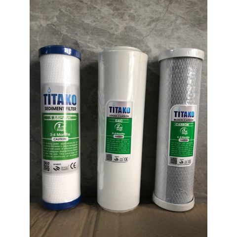 Combo 3 Lõi Lọc Nước RO Titako - Hàng Chính Hãng, Bộ Lọc Đầu Nguồn 10 Inch, Khử Mùi, Làm Sạch Tạp Chất hiệu quả