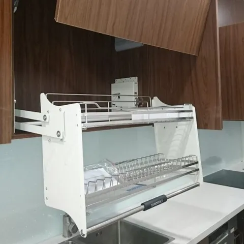 Giá bát di động – Giá bát đĩa nâng hạ Eurogold inox 201 mạ Crom -  có thể nâng lên hạ xuống giúp việc úp và lấy bát đĩa