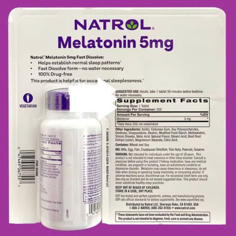 Viên ngậm hỗ trợ giấc ngủ ngon Natrol Sleep Melatoniin 5mg 250 viên, chính hãng Mỹ