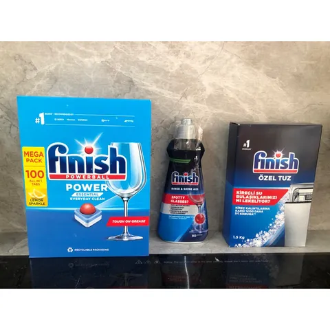 Bộ Sản Phẩm Rửa Chén Finish - 100 Viên Viên Rửa, Muối 1,2Kg và Nước Làm Bóng 400ML - Hàng Chính Hãng Châu Âu