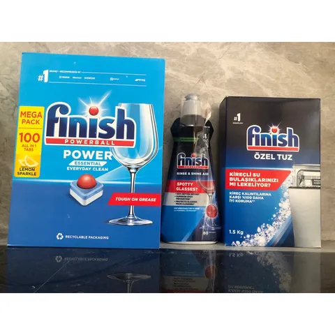 Bộ Sản Phẩm Rửa Chén Finish - 100 Viên Viên Rửa, Muối 1,2Kg và Nước Làm Bóng 400ML - Hàng Chính Hãng Châu Âu