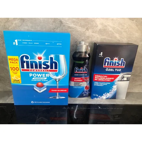 Bộ Sản Phẩm Rửa Chén Finish - 100 Viên Viên Rửa, Muối 1,2Kg và Nước Làm Bóng 400ML - Hàng Chính Hãng Châu Âu