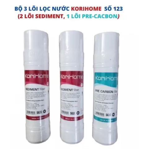 Bộ 3 Lõi Lọc Thô 123 Korihome - 2 Lõi Sediment & 1 Lõi Pre Carbon Chính Hãng - Thay Thế Cho Máy Lọc Nước Korihome