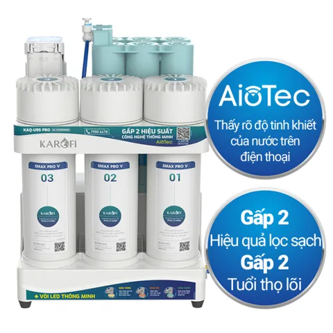 Máy lọc nước RO Karofi KAQ-U95 Pro - Công nghệ AioTec, 10 lõi lọc Smax cao cấp, Thiết kế nhỏ gọn, Nước tinh khiết chuẩn QCVN 6-1:2010/BYT
