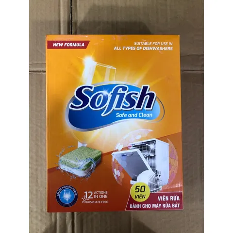 Viên Rửa Bát SOFISH Chính Hãng - Hộp 50 Viên, Hiệu Quả Làm Sạch Vượt Trội Cho Máy Rửa Chén, Không Mùi, Tiện Lợi