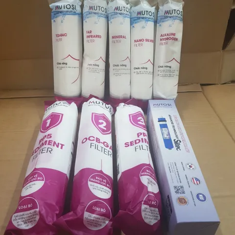 Bộ 9 Lõi Lọc Nước MUTOSI Chính Hãng - Lõi RO, Nano, Khoáng, Hồng Ngoại, Alkaline Hydrogen Cho Máy Lọc Nước MP-192, MP-390U, MQ9-SG