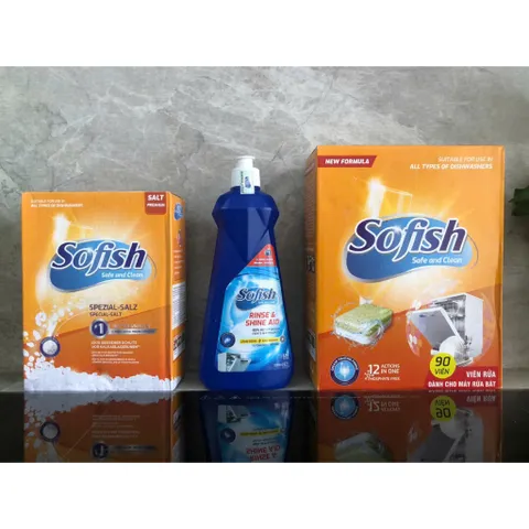 Viên Rửa Bát SOFISH 90 Viên - Muối Rửa Bát 1,6Kg & Nước Làm Bóng 500ML - Dùng Cho Máy Rửa Chén, Hiệu Quả Tối Ưu, Hàng Chính Hãng