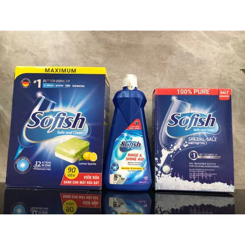 Viên Rửa Bát SOFISH 90 Viên - Muối Rửa Bát 1,6Kg & Nước Làm Bóng 500ML - Dùng Cho Máy Rửa Chén, Hiệu Quả Tối Ưu, Hàng Chính Hãng