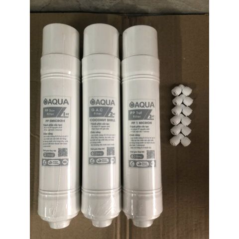 Bộ 3 Lõi Lọc Nước Đúc Nối Nhanh 123 AQUA - Lõi PP 5 Micron & Than Hoạt Tính Giúp Loại Bỏ Tạp Chất, Cặn Bẩn, Màng RO Bảo Vệ