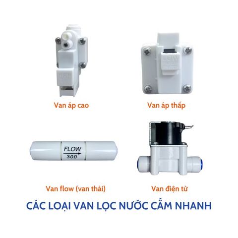 Bộ 4 Van Lọc Nước: Van Áp Thấp, Van Áp Cao, Van Từ 24V và Van Thải Flow 300 Nối Nhanh Dây 6mm, Thiết Bị Máy Lọc Nước RO