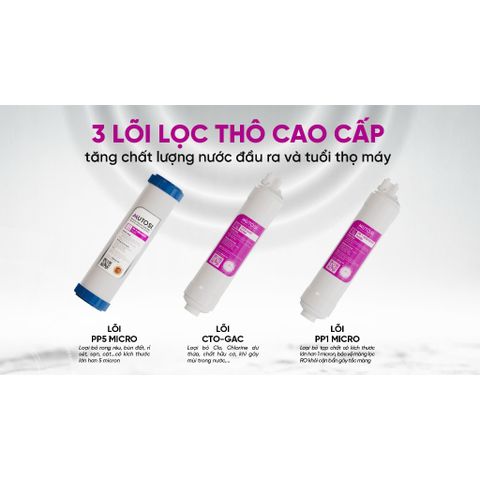 Bộ 3 Lõi Lọc Nước MUTOSI - Lõi PP5, OCB-GAC, PP1 - Thay thế cho máy lọc Mutosi MP-S1013 - Hàng chính hãng